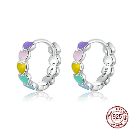 Sterling Silver Heart-shaped Rainbow Stud Earrings-Jewearrings