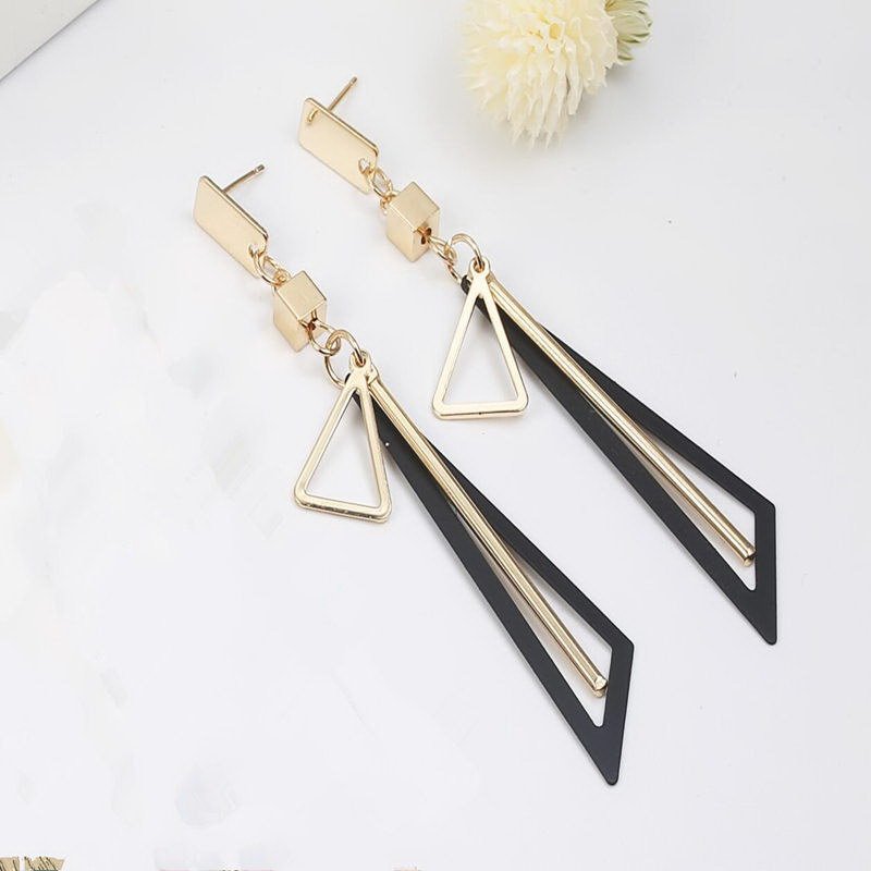 Korean Long Statement Geometric Triangle Tassel Dangle Drop Earrings For Women Earrings Fashion Jewelry Oorbellen Brincos-Jewearrings