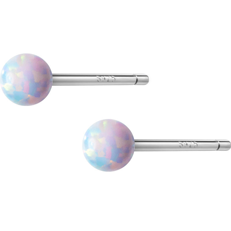 S925 Silver Mini Synthetic Opal Stud Earrings For Women-Jewearrings