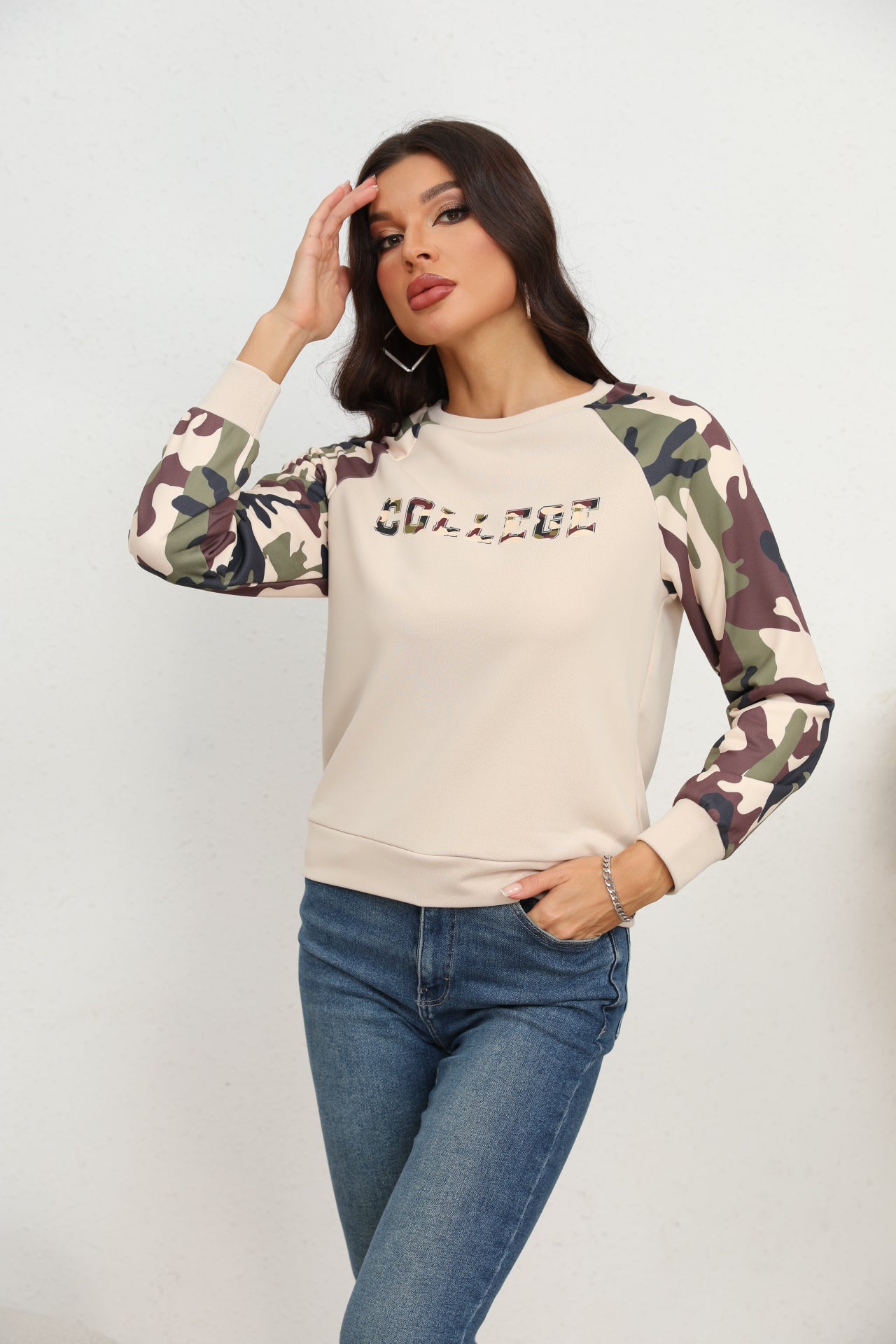 Camouflage Raglan Sleeve Sweatshirt-Jewearrings