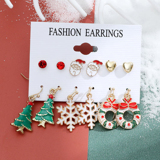 Christmas Snowman Cane Stud Earrings Combination Set-Jewearrings