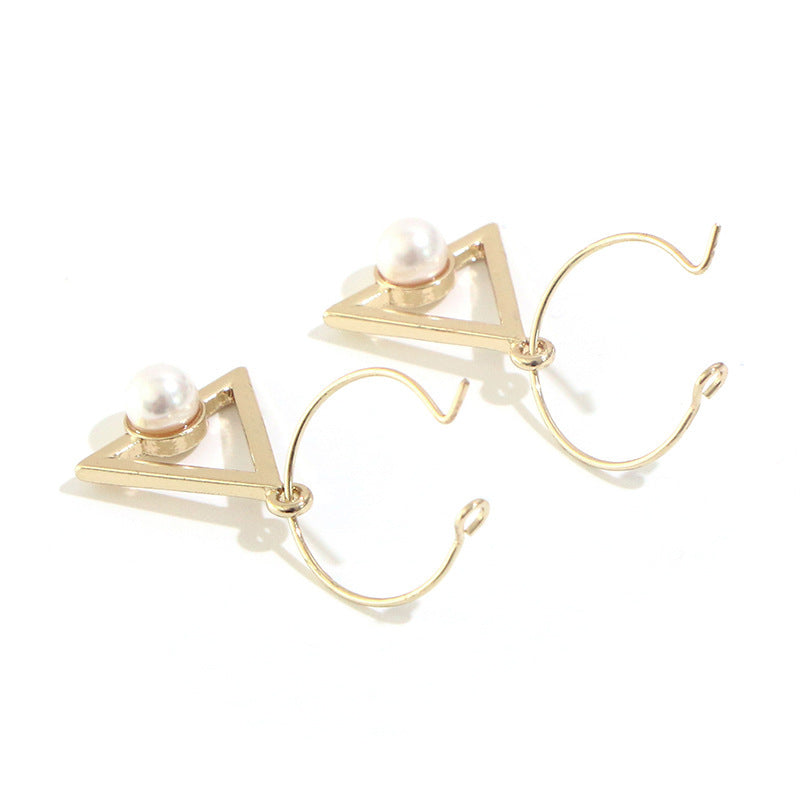 New Fashionista Simple Earrings Cross Triangle Pearl Ear Hooks-Jewearrings