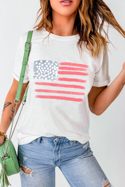 US Flag Round Neck Short Sleeve T-Shirt-Jewearrings