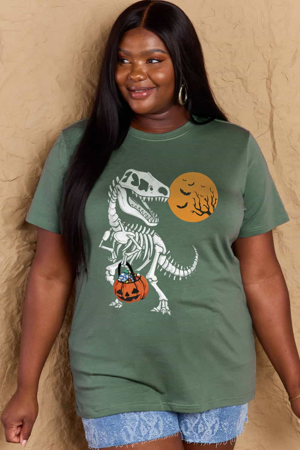 Simply Love Full Size Dinosaur Skeleton Graphic Cotton T-Shirt-Jewearrings