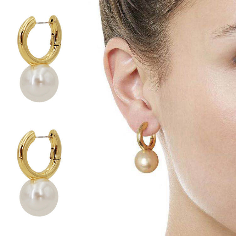 Large Brass Plated 18K Pearl Earrings-Jewearrings