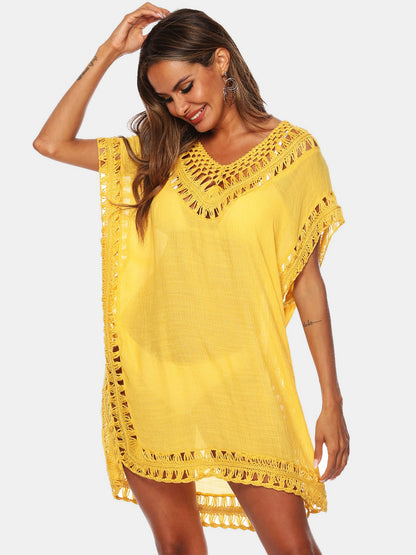 Cutout V-Neck Short Sleeve Cover-Up-Jewearrings