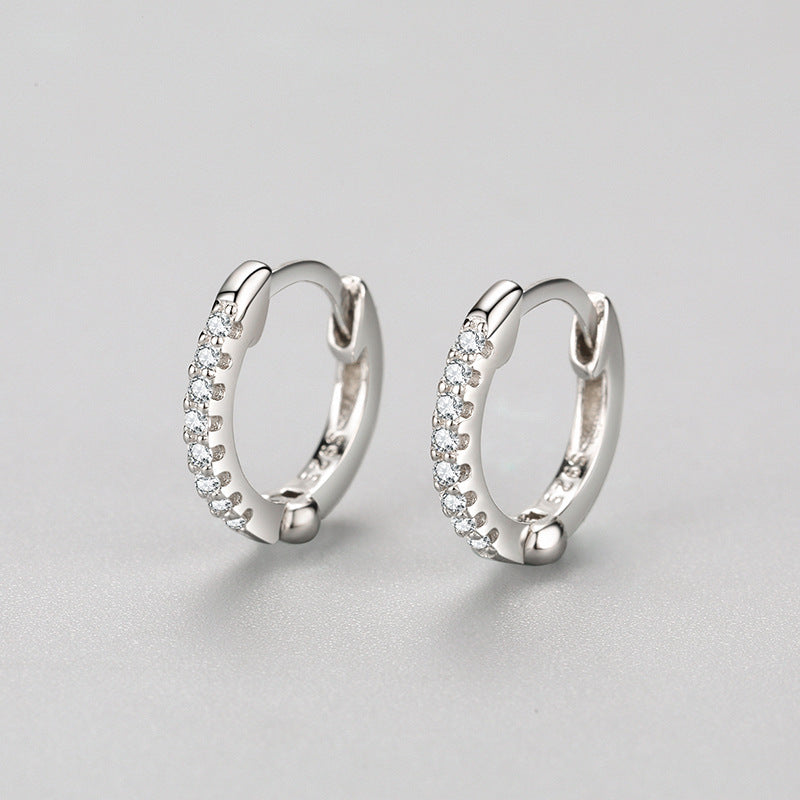 S925 Sterling Silver Simple Platinum Plated Earrings With Diamonds-Jewearrings