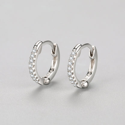 S925 Sterling Silver Simple Platinum Plated Earrings With Diamonds-Jewearrings