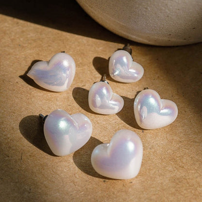 Simple Elegance Retro Colorful Heart Pearl Stud Earrings-Jewearrings