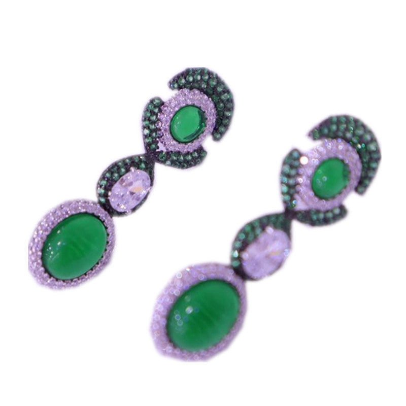 Vintage Fashion Versatile Floral Faux Emerald Earrings-Jewearrings