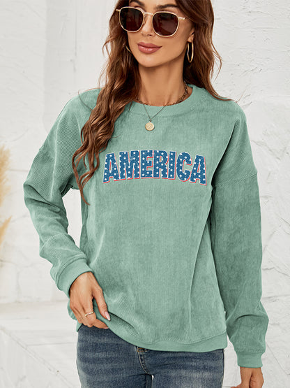 AMERICA Graphic Dropped Shoulder Sweatshirt-Jewearrings