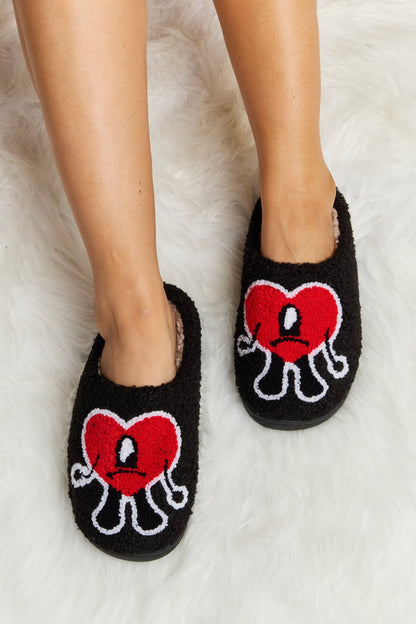 Melody Love Heart Print Plush Slippers-Jewearrings