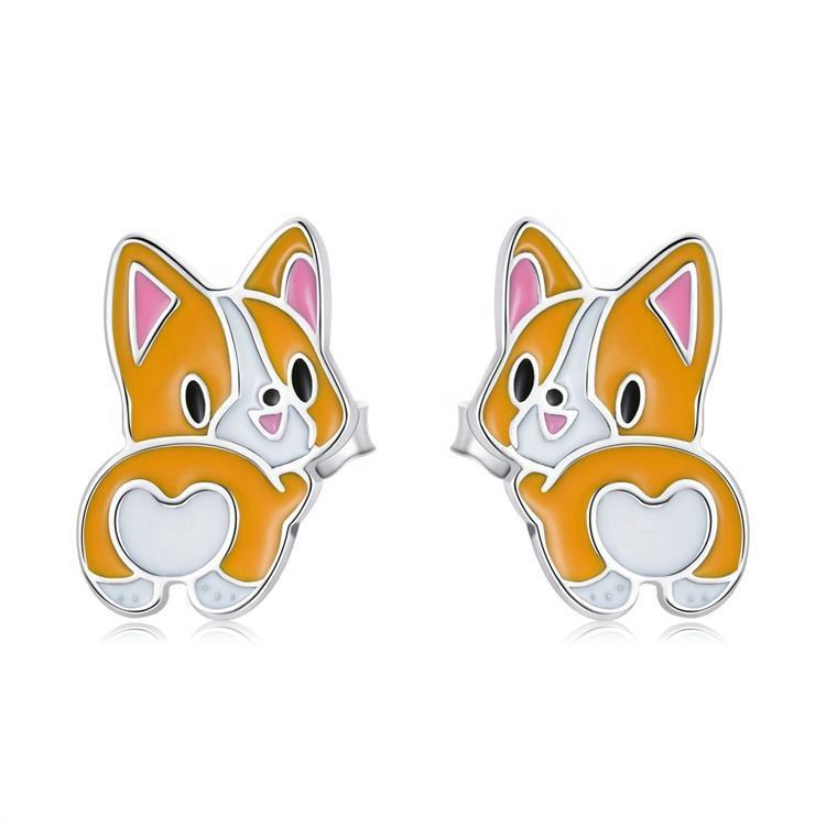 Women's Cute Corgi Sterling Silver S925 Stud Earrings-Jewearrings