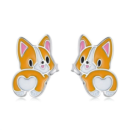 Women's Cute Corgi Sterling Silver S925 Stud Earrings-Jewearrings