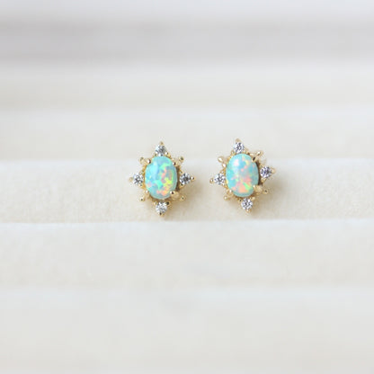 S925 Sterling Silver Gold Plated Opal Zircon Stud Earrings-Jewearrings