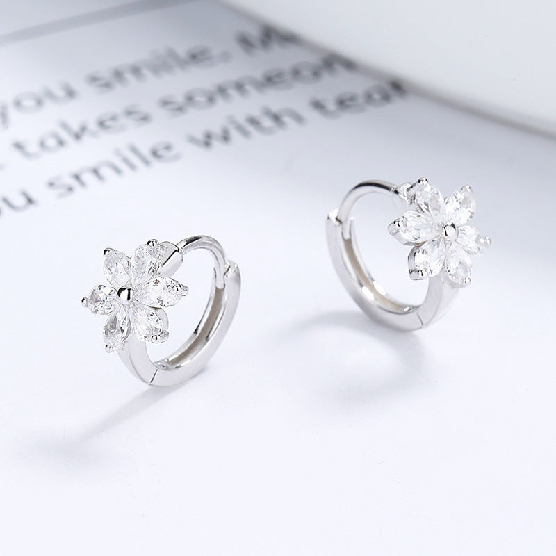 Women's Minimalist Style Flower Earrings Sterling Silver Ear Buckle-Jewearrings