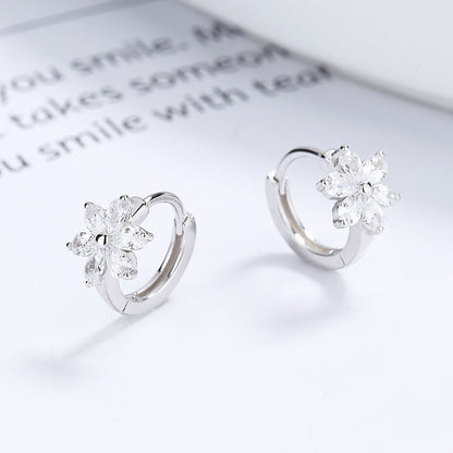 Women's Minimalist Style Flower Earrings Sterling Silver Ear Buckle-Jewearrings