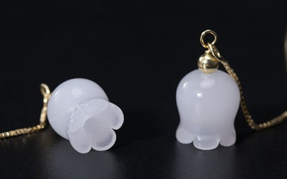 White Jade Wind Chimes Silver Earrings Retro Ethnic Style Earrings Simple Lady-Jewearrings