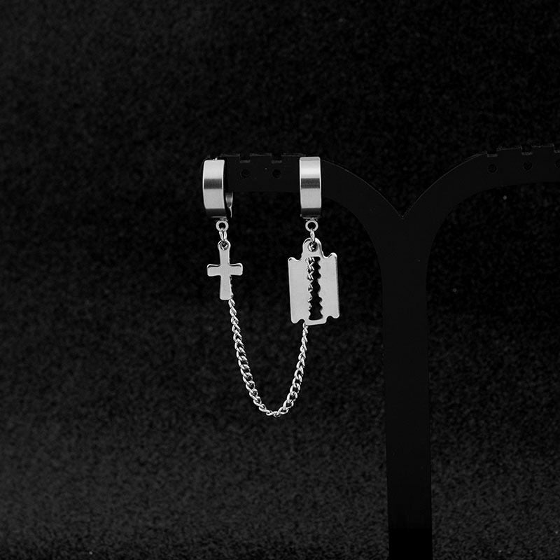 Stainless Steel Earrings Earrings Personality Niche Cross Blade-Jewearrings