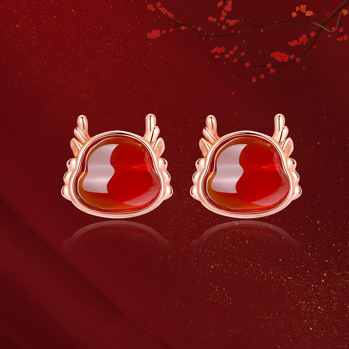 Dragon Year Stud Earrings Women's Sterling Silver Niche Red Agate-Jewearrings