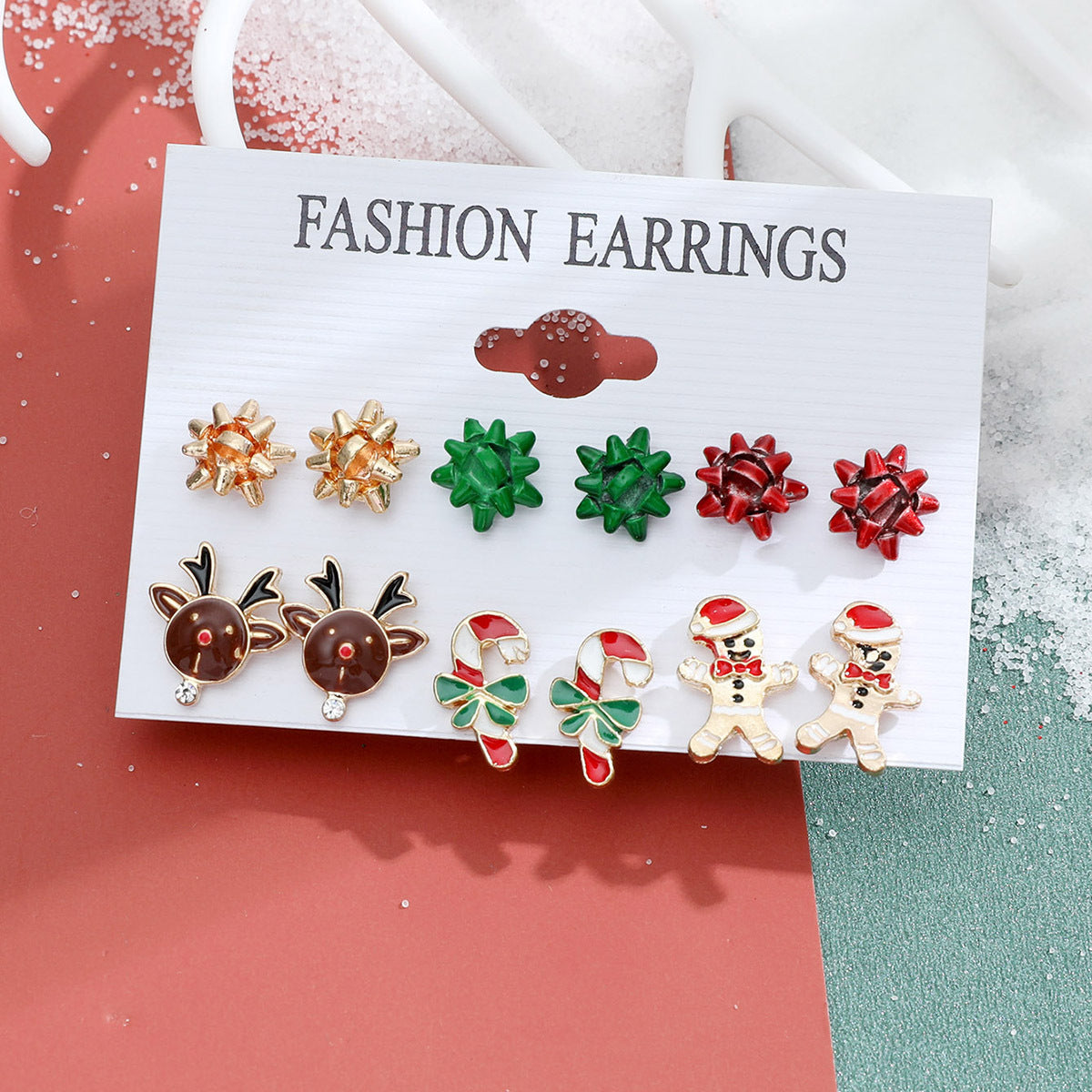 Christmas Snowman Cane Stud Earrings Combination Set-Jewearrings