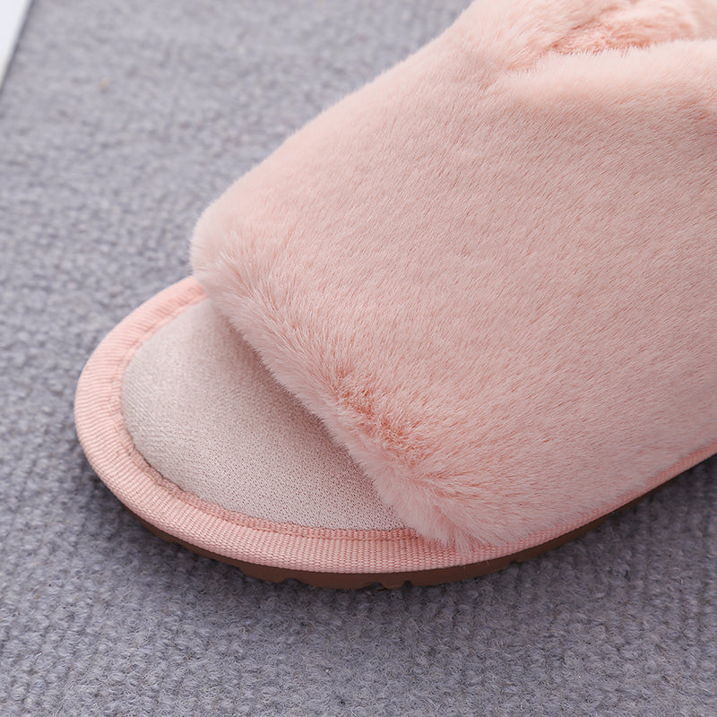 Faux Fur Open Toe Slippers-Jewearrings