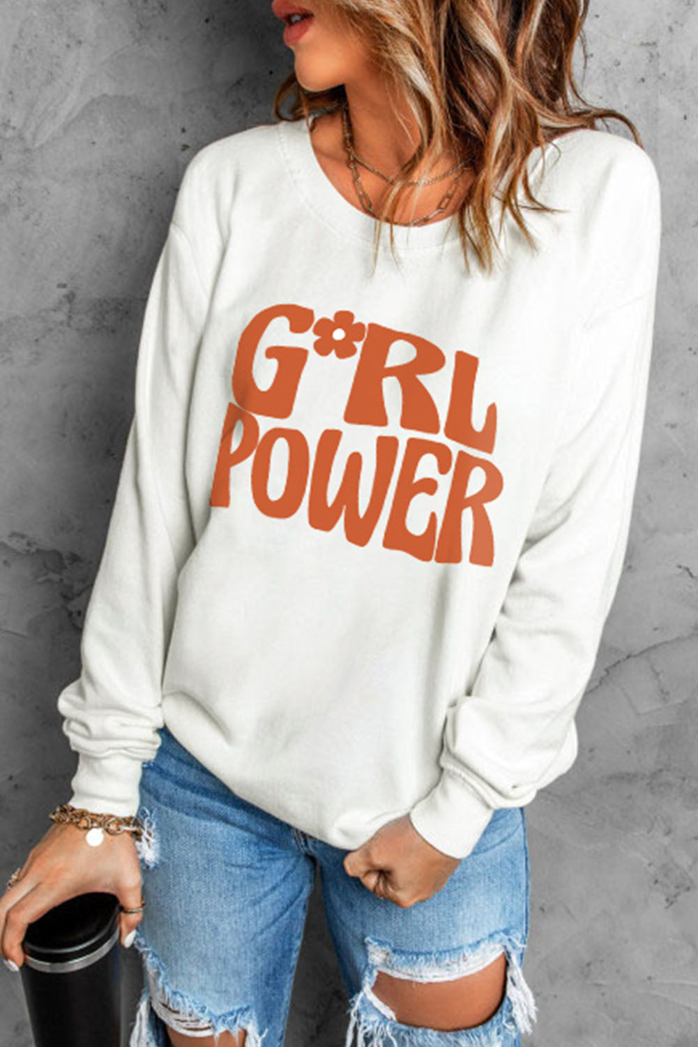 GIRL POWER Graphic Round Neck Sweatshirt-Jewearrings