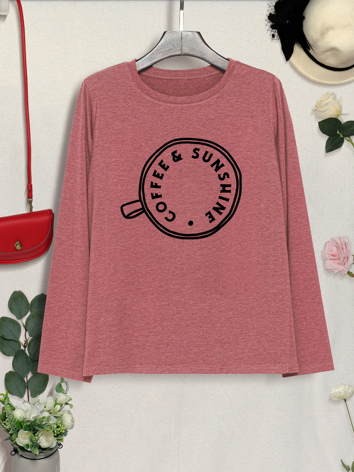 COFFEE SUNSHINE Round Neck Long Sleeve T-Shirt-Jewearrings