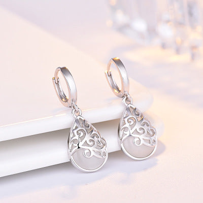 Moonlight Opal Silver Tears Earrings-Jewearrings