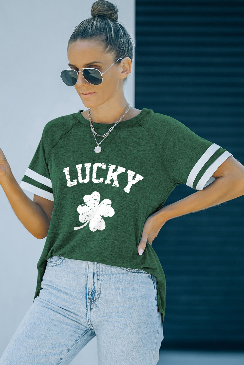 LUCKY Clover Graphic Tee Shirt-Jewearrings