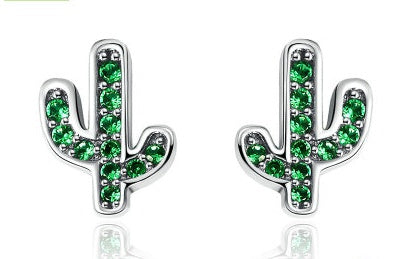 Green Cactus Sterling Silver Earrings-Jewearrings