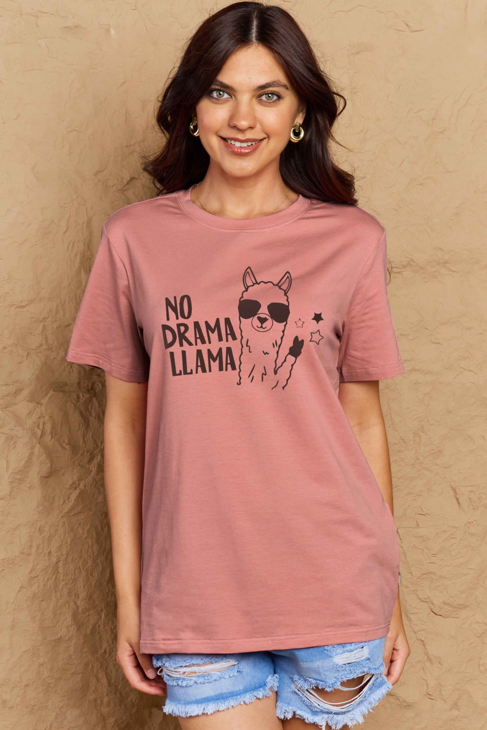 Simply Love Full Size NO DRAMA LLAMA Graphic Cotton Tee-Jewearrings