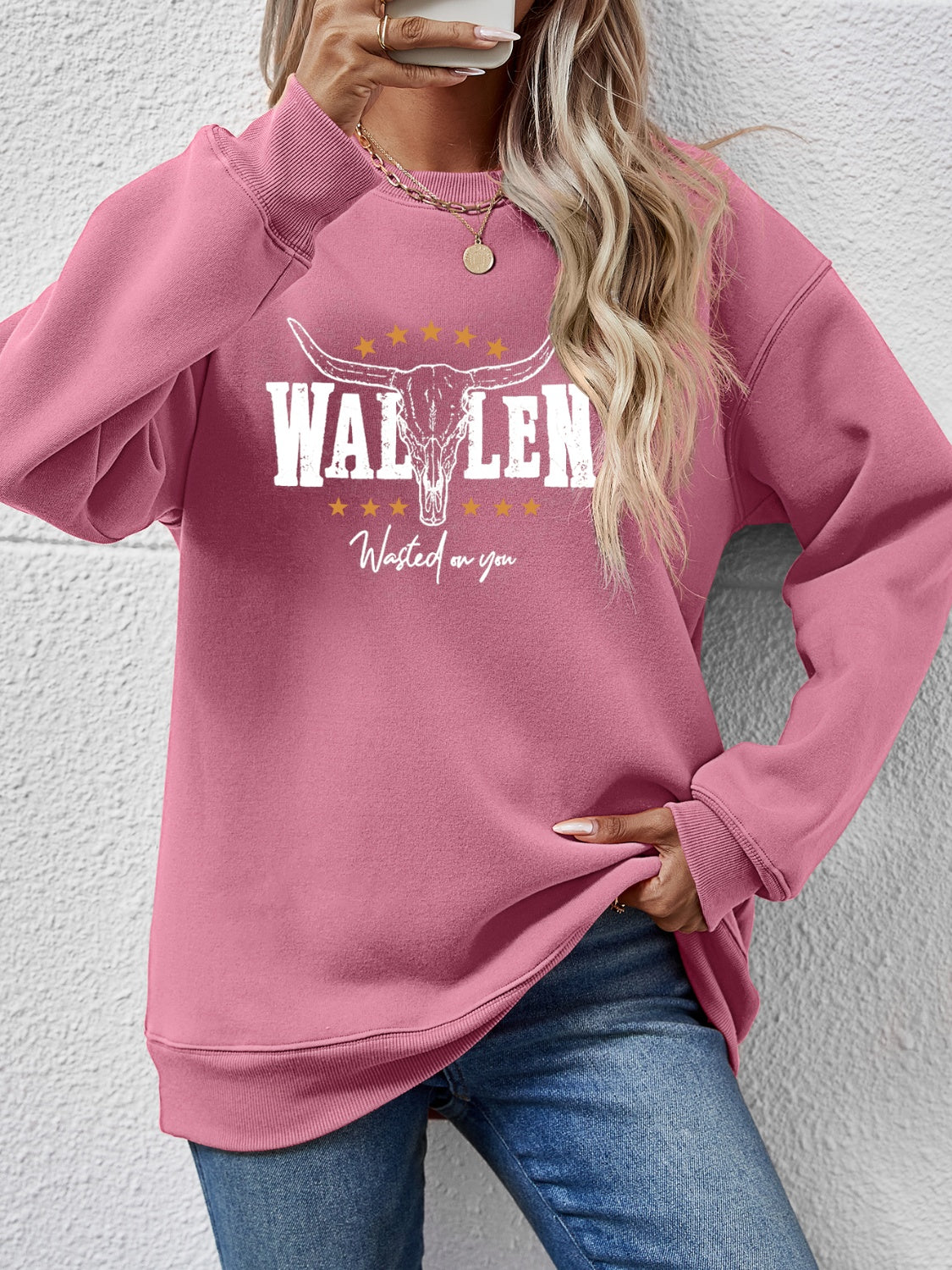 Graphic Round Neck Dropped Shoulder Sweatshirt-Jewearrings