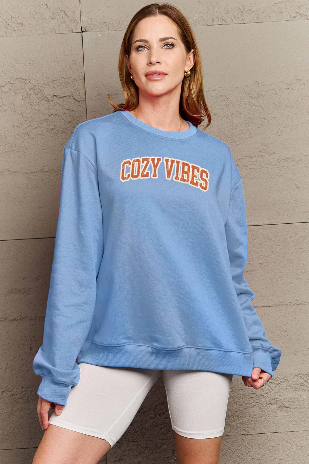 Simply Love Full Size COZY VIBES Graphic Sweatshirt-Jewearrings