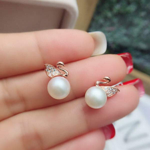 S925 silver freshwater pearl swan earrings-Jewearrings