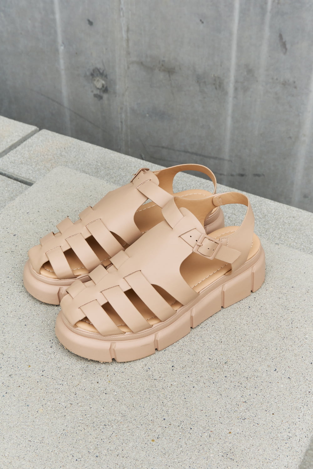 Qupid Platform Cage Stap Sandal in Tan-Jewearrings