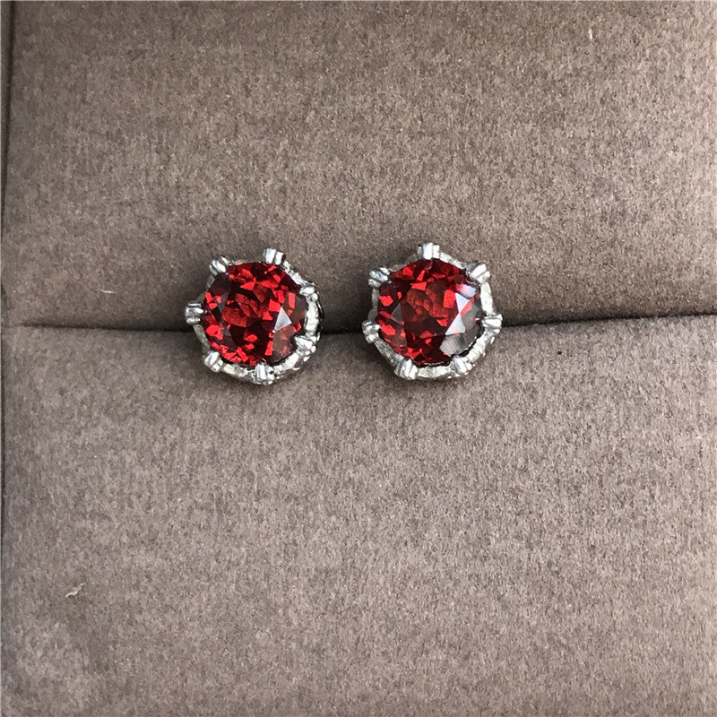 Natural Ruby Colored Round Sterling Silver Earrings-Jewearrings