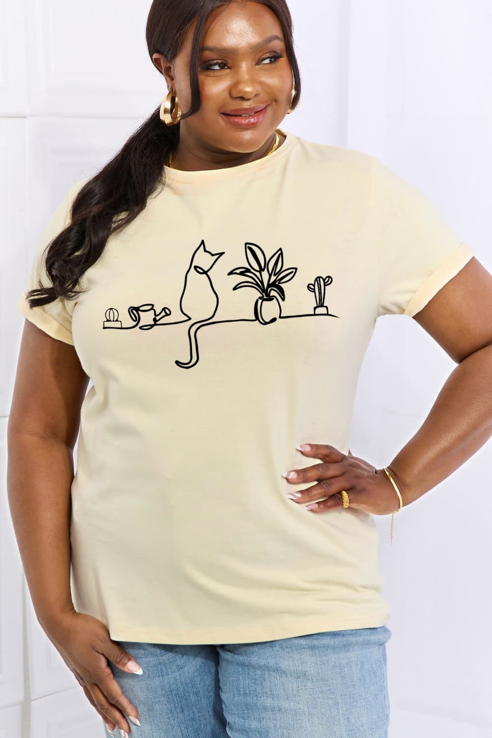 Simply Love Full Size Cat Graphic Cotton Tee-Jewearrings