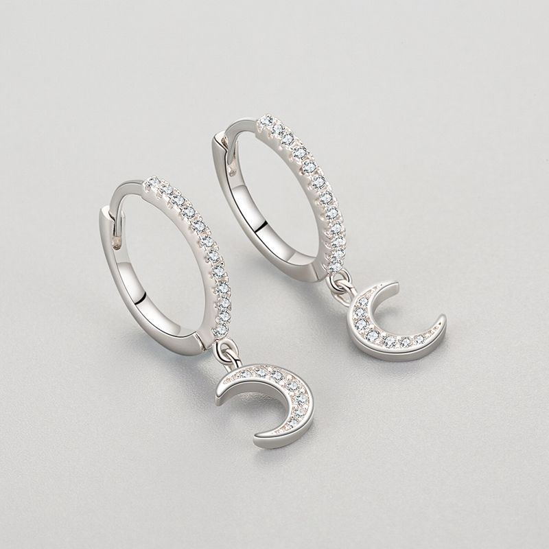 S925 Sterling Silver Moon Earrings With Diamonds-Jewearrings