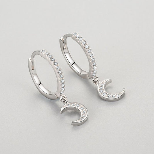 S925 Sterling Silver Moon Earrings With Diamonds-Jewearrings