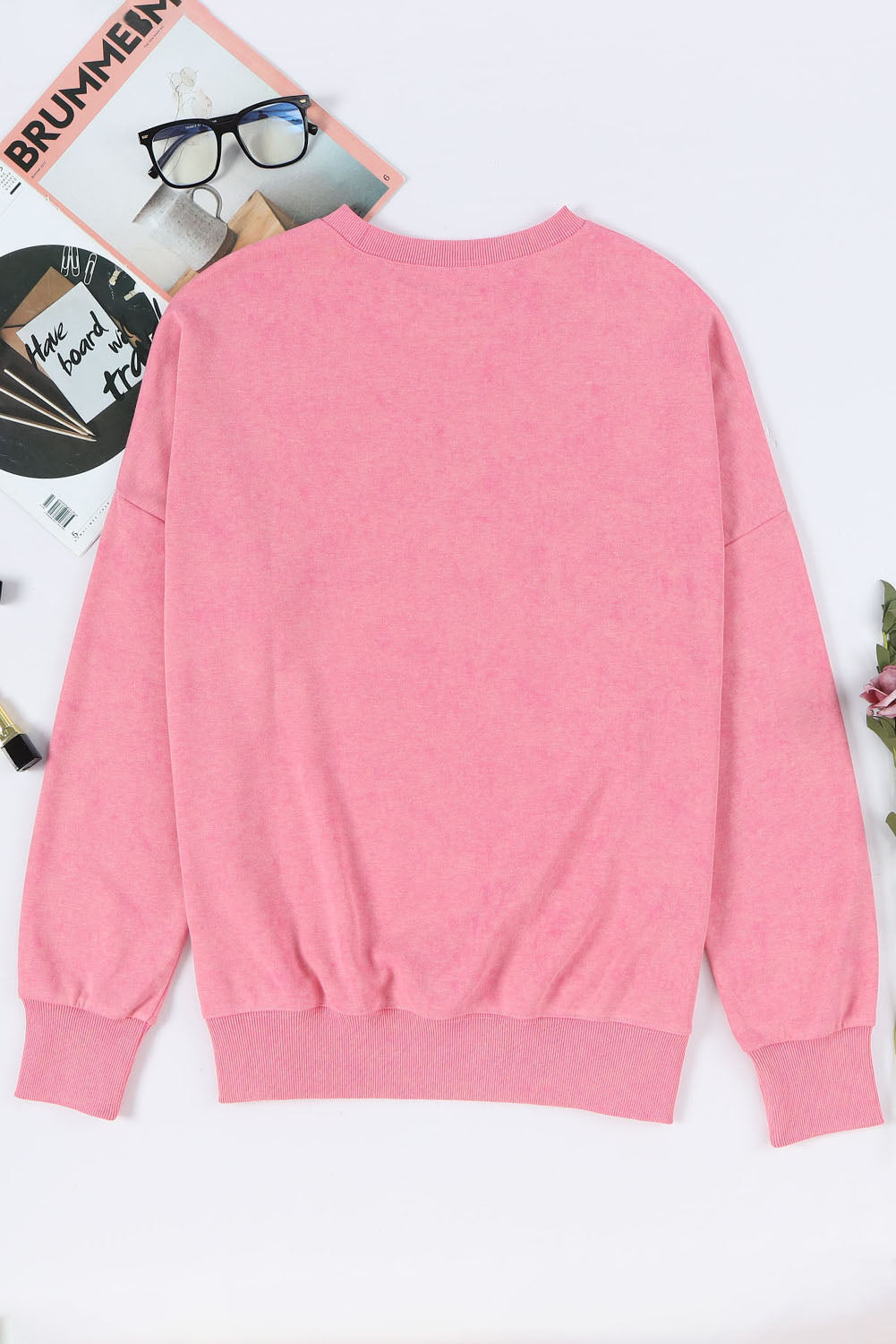 Sequin Candy Cane Round Neck Slit Sweatshirt-Jewearrings