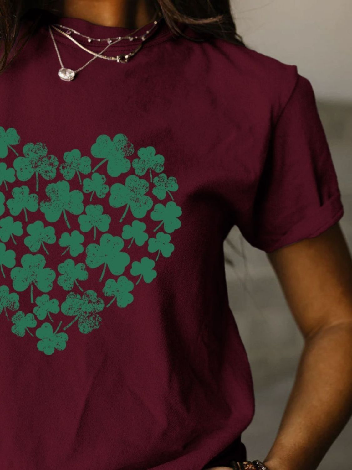 Full Size Lucky Clover Round Neck Short Sleeve T-Shirt-Jewearrings