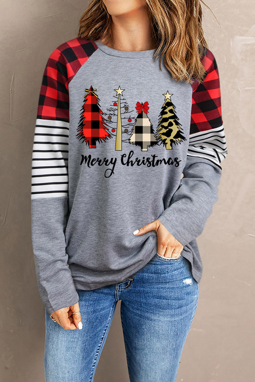 MERRY CHRISTMAS Graphic Round Neck Long Sleeve T-Shirt-Jewearrings