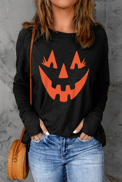 Halloween Pumpkin Face Graphic T-Shirt-Jewearrings