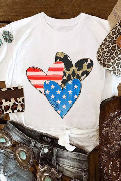 Heart Round Neck Short Sleeve T-Shirt-Jewearrings