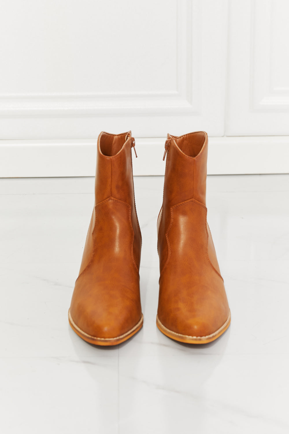 MMShoes Watertower Town Faux Leather Western Ankle Boots in Ochre-Jewearrings