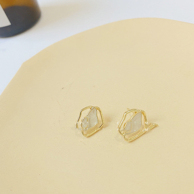 925 Silver Needle Irregular Geometric Glazed Stud Earrings Female Simple-Jewearrings