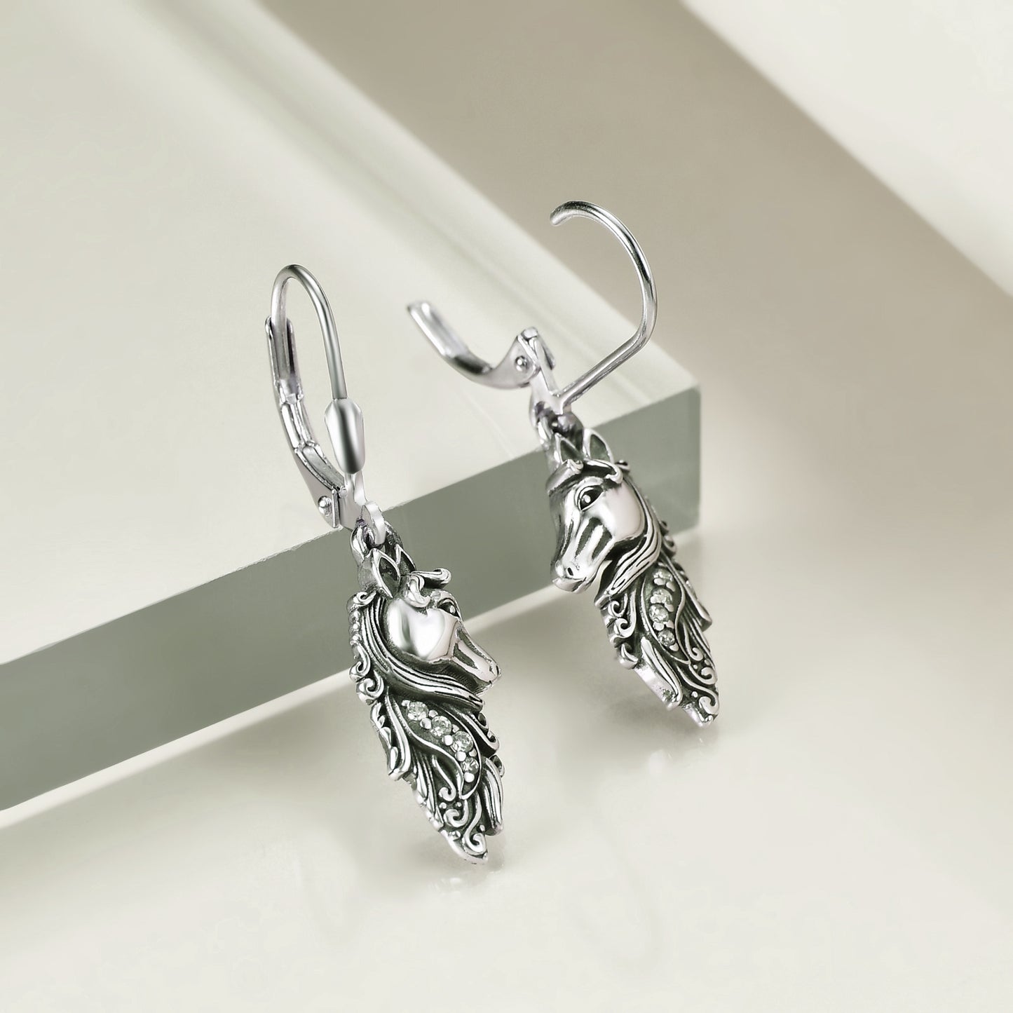 Sterling Silver Horse Dangle Drop Leverback Earrings Jewelry Gifts-Jewearrings