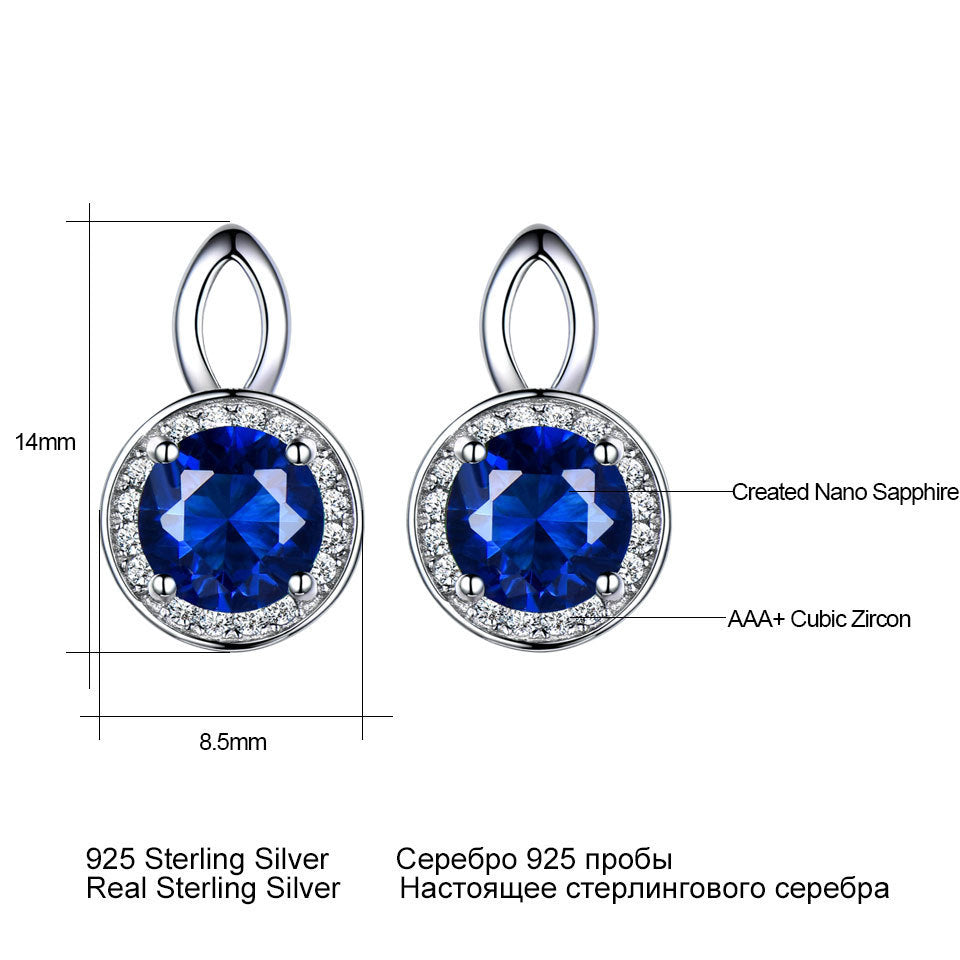 S925 Silver Earrings Nano Sapphire Earrings Advanced Round Micro Rhinestone Ear Clip-Jewearrings