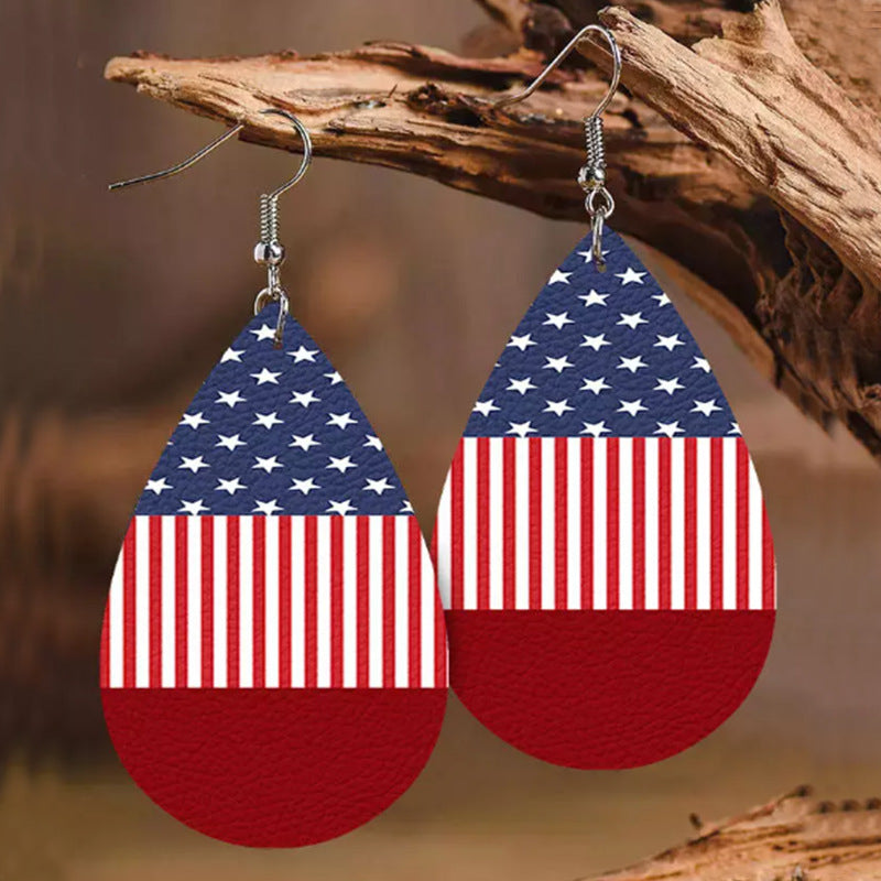 Stars and Stripes PU Leather Teardrop Earrings-Jewearrings